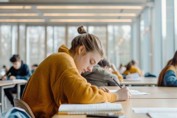 student studying in a library
