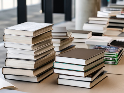 Books on a library desk